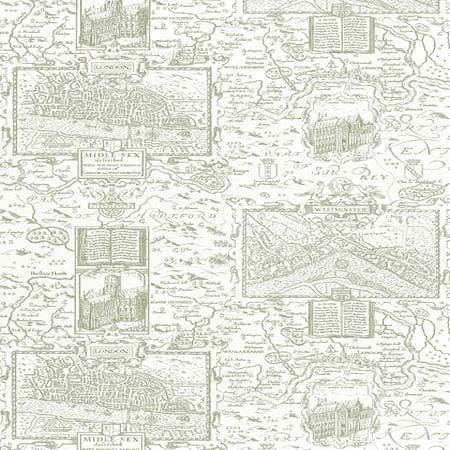 T6008 LONDON MAP Green On Cream Thibaut Wallpaper