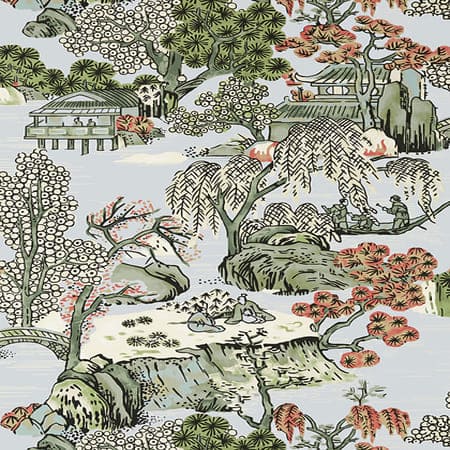 T75460 ASIAN SCENIC Robin'S Egg Thibaut Wallpaper
