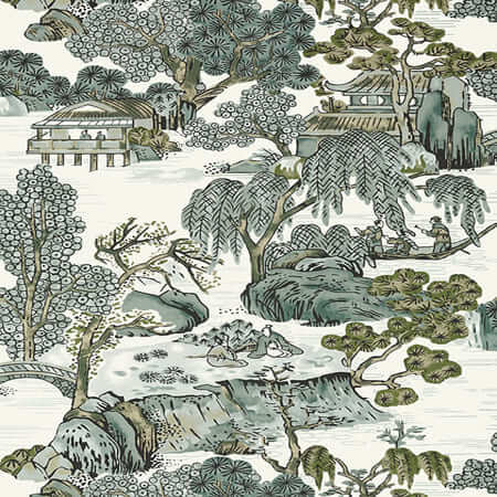 T75463 ASIAN SCENIC Grey Thibaut Wallpaper