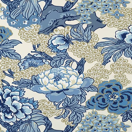 T75487 HONSHU Blue And Beige Thibaut Wallpaper