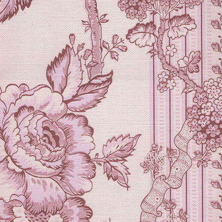 306770F-01LC TOILE DES ROSES Pinks on Pale Pink on Linen Cotton Quadrille Fabric