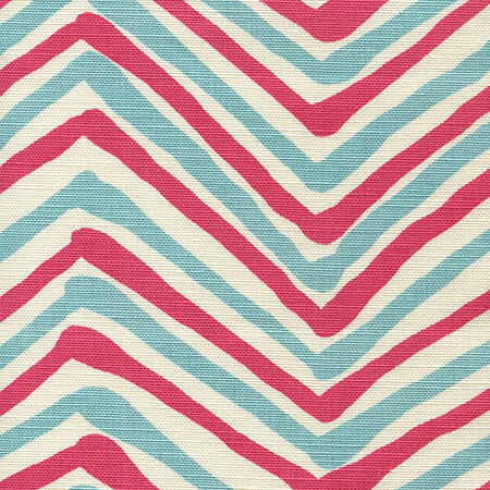 AC950-11 ZIG ZAG MULTI COLOR Turquoise Fuschia on Tint Quadrille Fabric