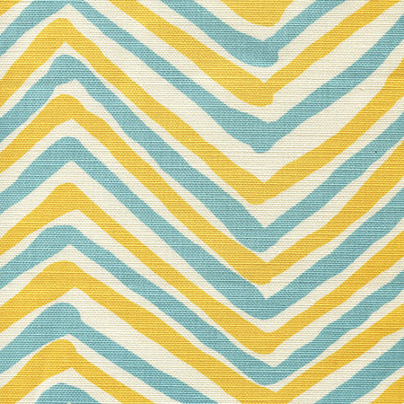 AC950-10 ZIG ZAG MULTI COLOR Turquoise Yellow on Tint Quadrille Fabric