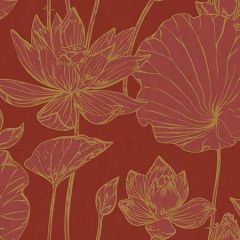 AI42301 Lotus Floral Metallic Gold and Crimson Seabrook Wallpaper