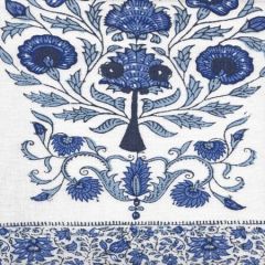HC2010I-03 KALAMKARI BORDER Medium Blue on Ivory Quadrille Fabric