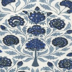 HC2020I-05 KALAMKARI FLORAL Slate Sky Royal Dark Blue on Ivory Quadrille Fabric