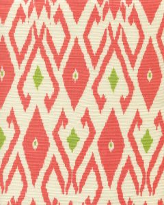 8080-06 LOCKAN Coral Jungle Green on Tint Quadrille Fabric