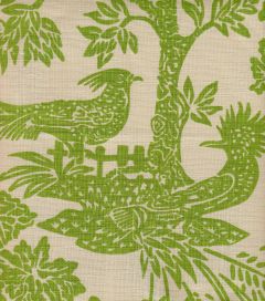 302450T-03 MAGIC GARDEN Green on Tan Quadrille Fabric
