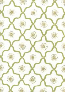 306320W-07WWP LONGFELLOW Moss Green Taupe On White Quadrille Wallpaper