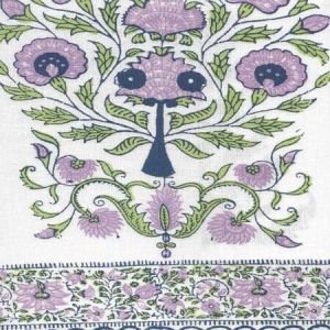 HC2010I-04 KALAMKARI BORDER Lavender Green Navy on Ivory Quadrille Fabric
