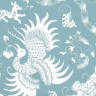 653-21 INDRAMAYU REVERSE Bali Blue On White Matte Vinyl Quadrille Wallpaper