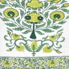 HC2010I-10 KALAMKARI BORDER Green Lime Leaf on Ivory Quadrille Fabric